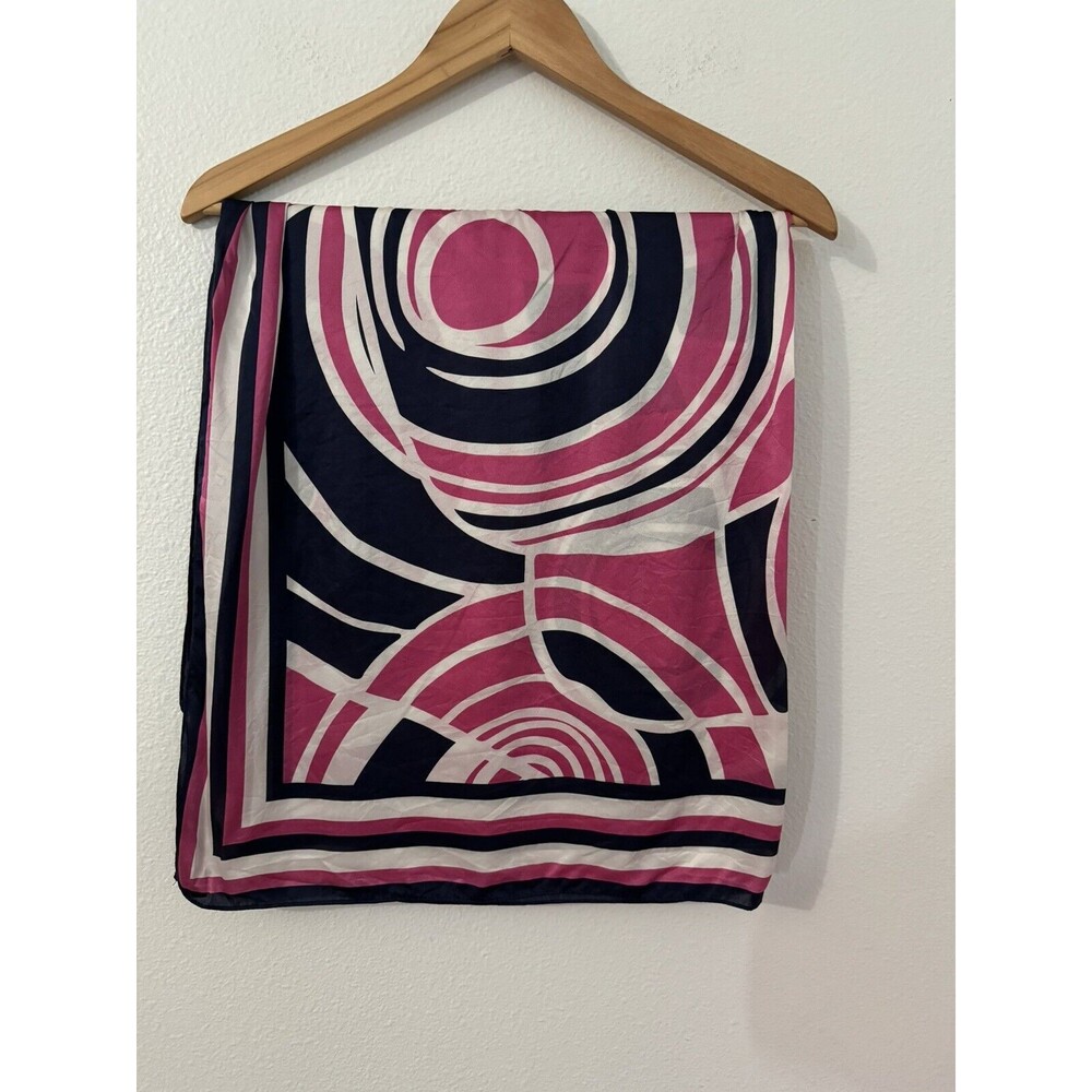 Scarf Modern Abstract Groovy Rectangle Silk like Barbie Hot Pink Navy Blue White